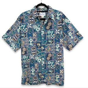 Vintage Rai Nani Hawaiian Shirt Large Blue tan Aqua Tropical Island Aloha Mens